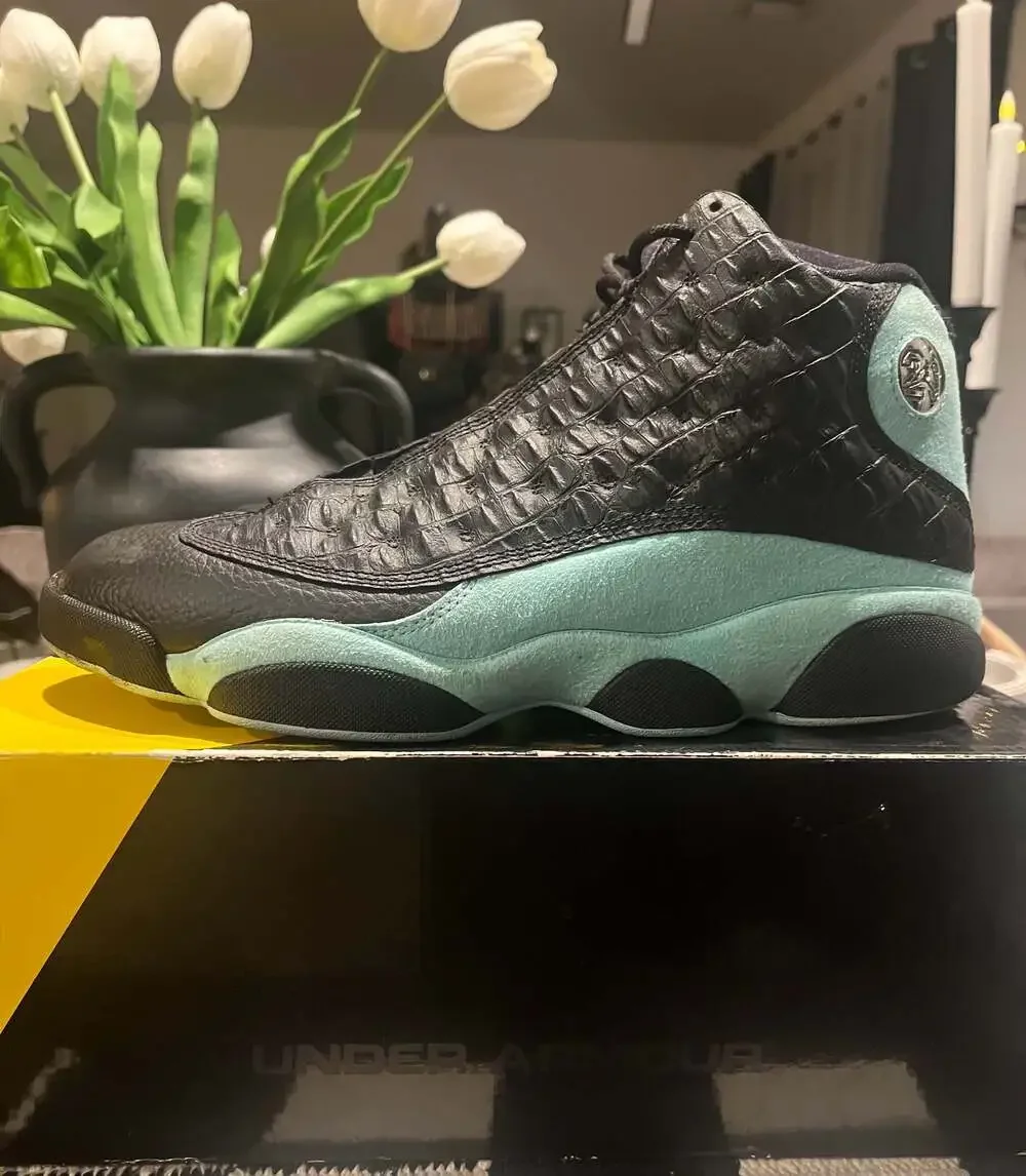 Air Jordan 13 Retro 'Island Green' Black Metallic Silver Sneakers